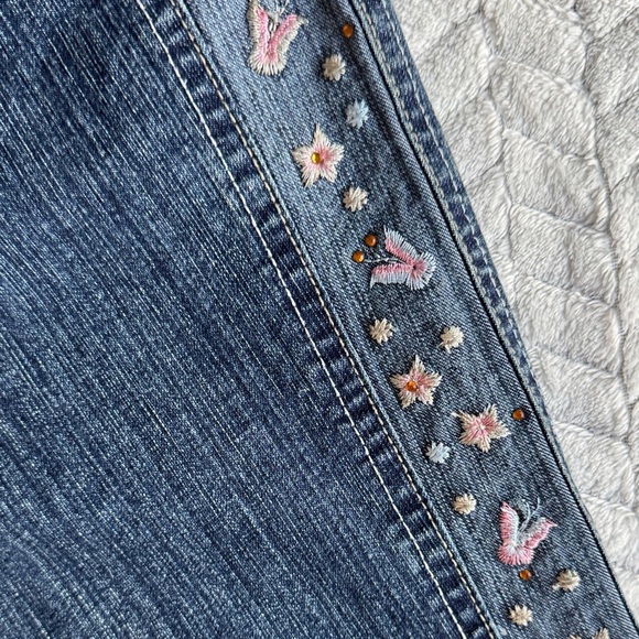 Moou Dark Blue Embroidered Women's Flare Jeans Made in Italy 100%Cotton - Picture 5 of 14